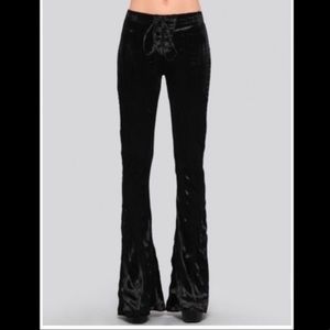 Lip Service Blacklist high rise black velvet flares with tie up front